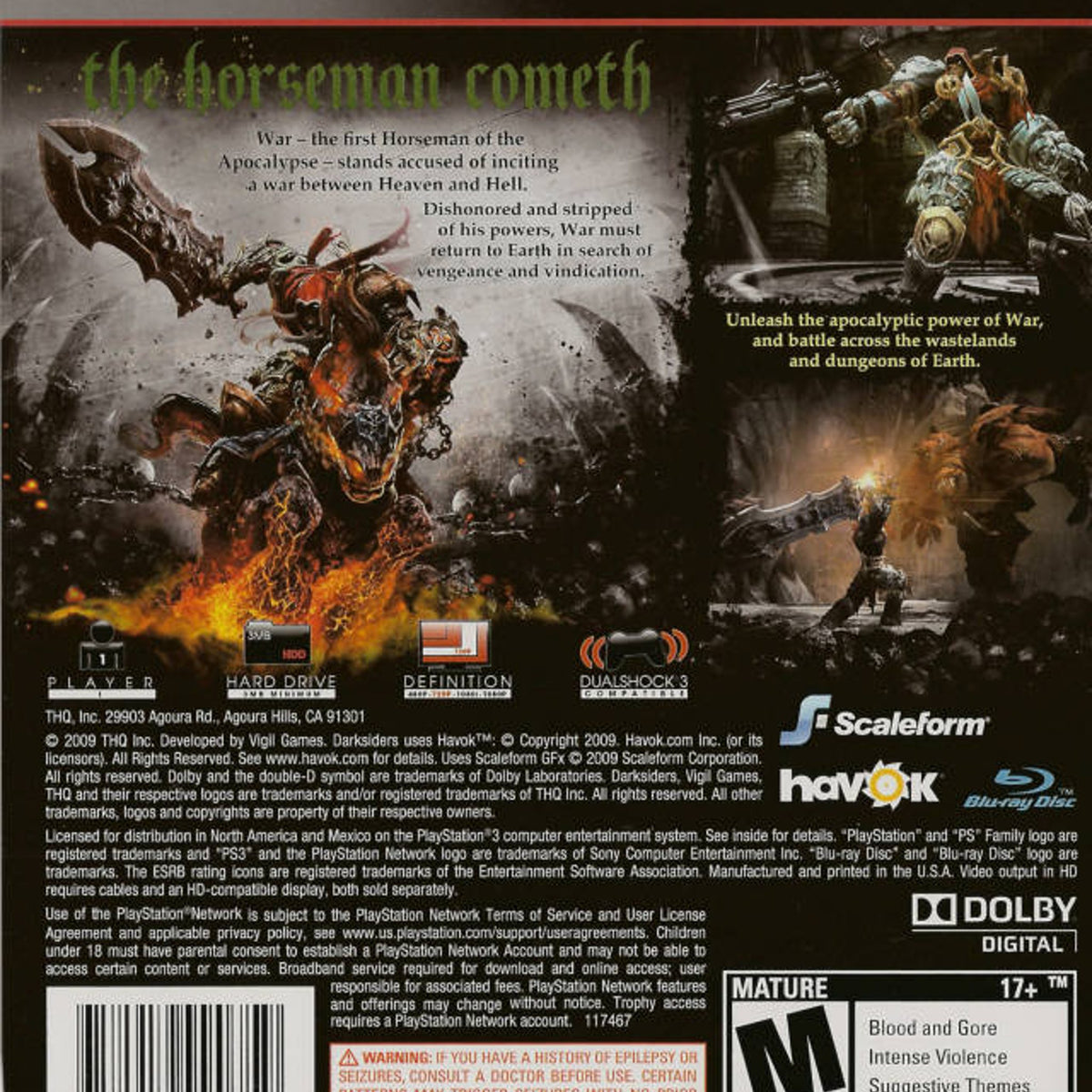 THQ Inc Darksiders for PlayStation 3