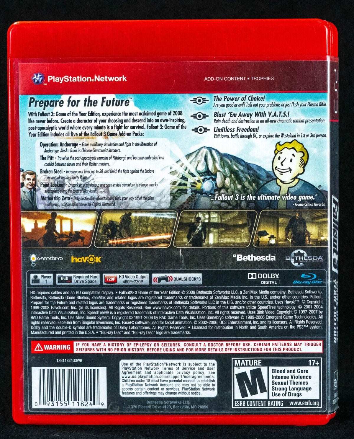 Bethesda Fallout 3 PS3 Game GOTY Greatest Hits - Very Good